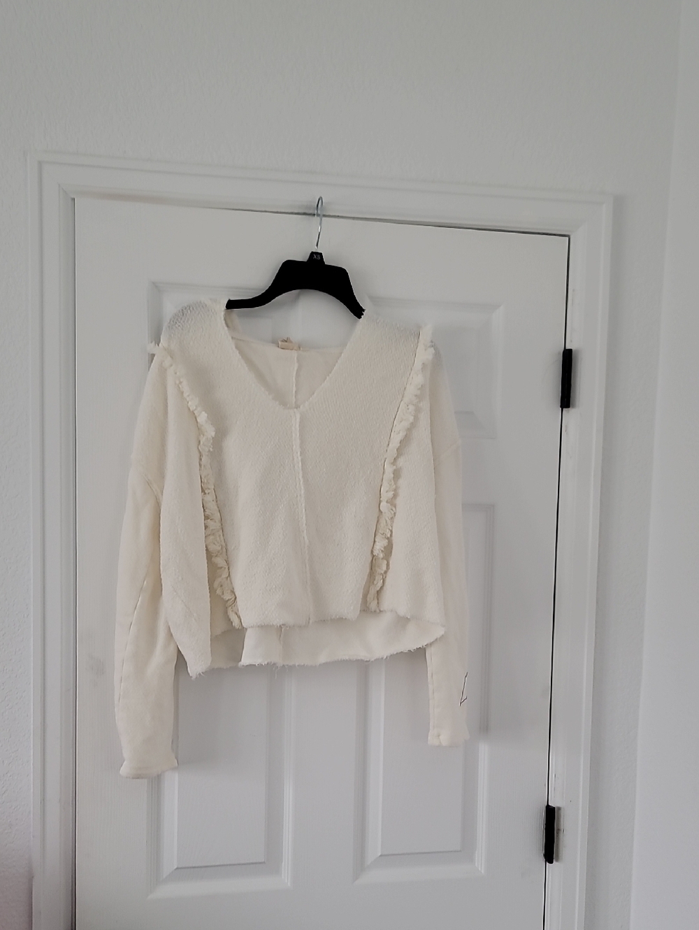 White Crow Cream Ruffle-Trim V-Neck Sweatshirt